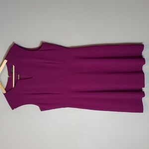 Tahari Purple A-Line Midi Dress with Crew Neck